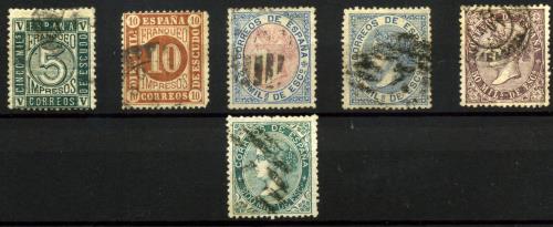 España nº 93/95,97/98 y 100. Años 1867-1868