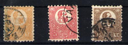 Hungría nº 1A, 3 y 5. Año 1871
